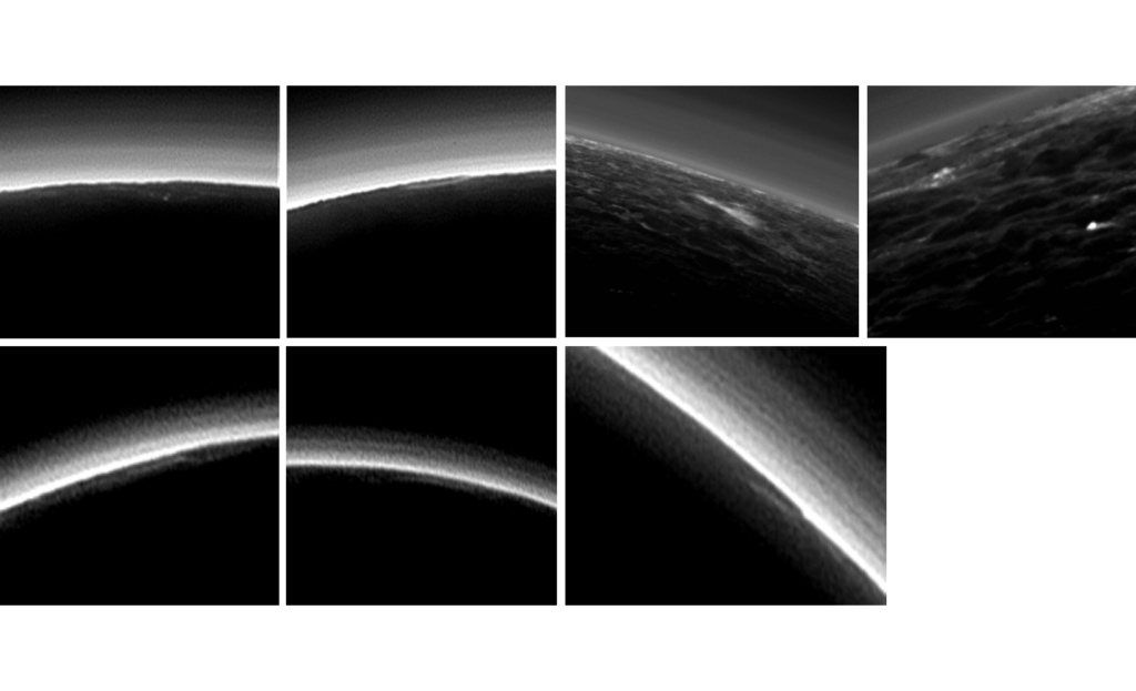 ニューホライズンズ探査機が撮影した、雲らしきものが写っている冥王星大気の写真