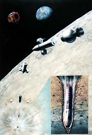 月面に突入するルナーAのペネトレータ(想像図)